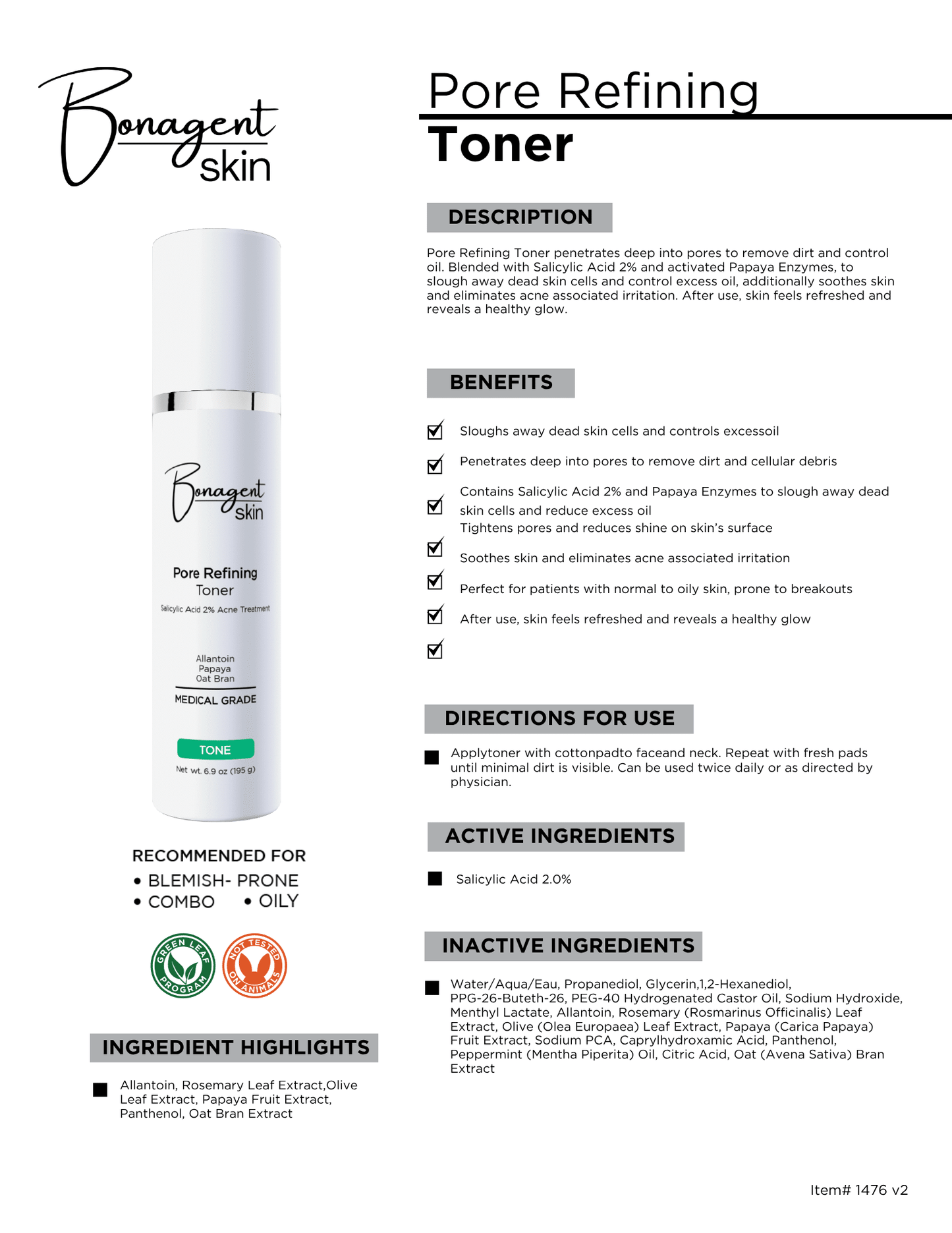 Pore Refining Toner by Bonagent Skin