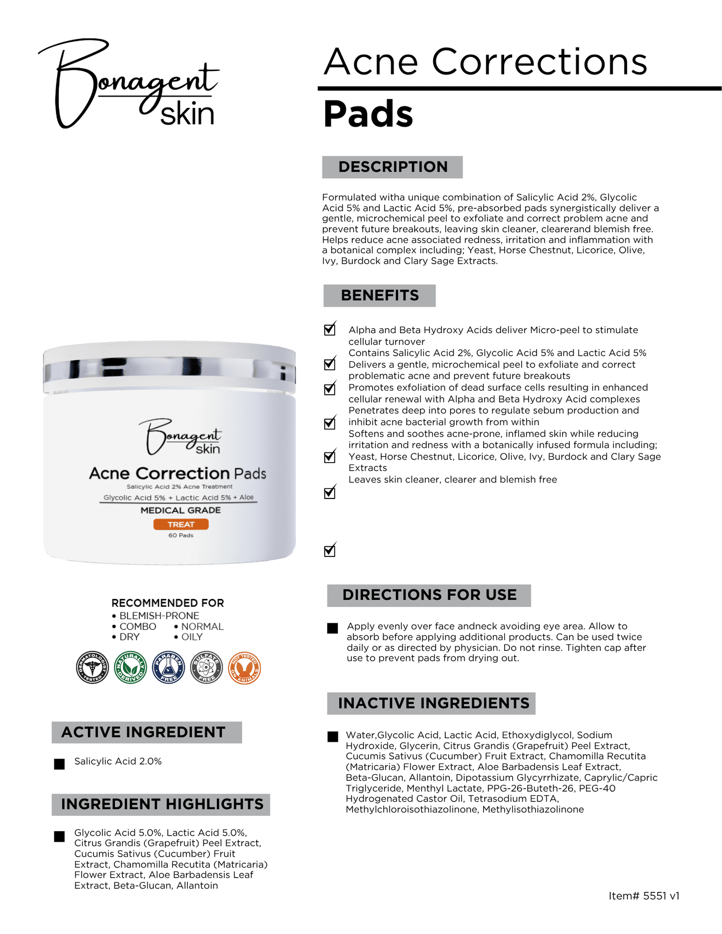 Acne Correction Pads by Bonagent Skin