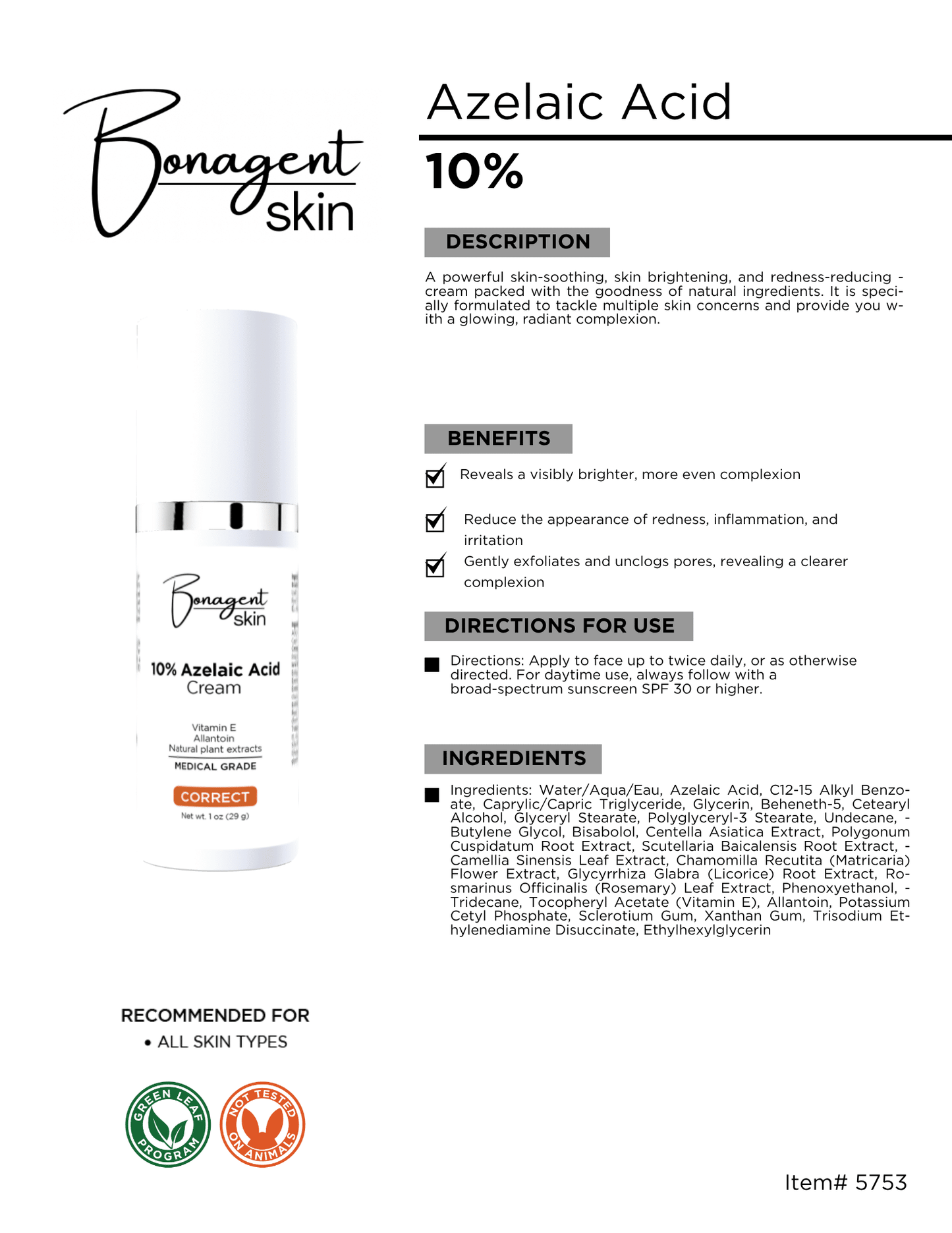 Azelaic Acid 10% by Bonagent Skin