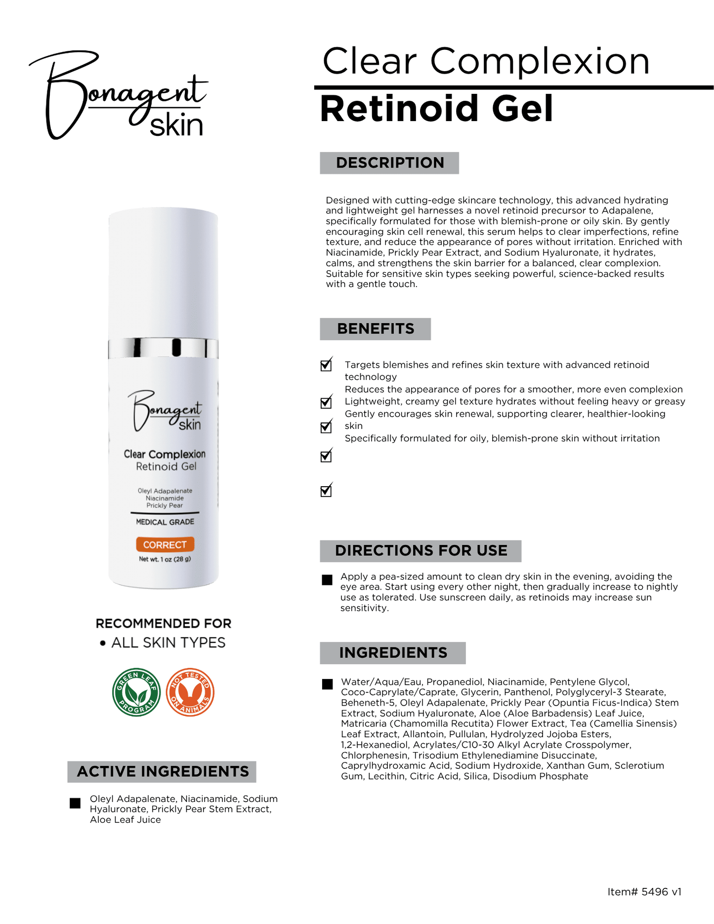 Clear Complexion Retinol Gel by Bonagent Skin