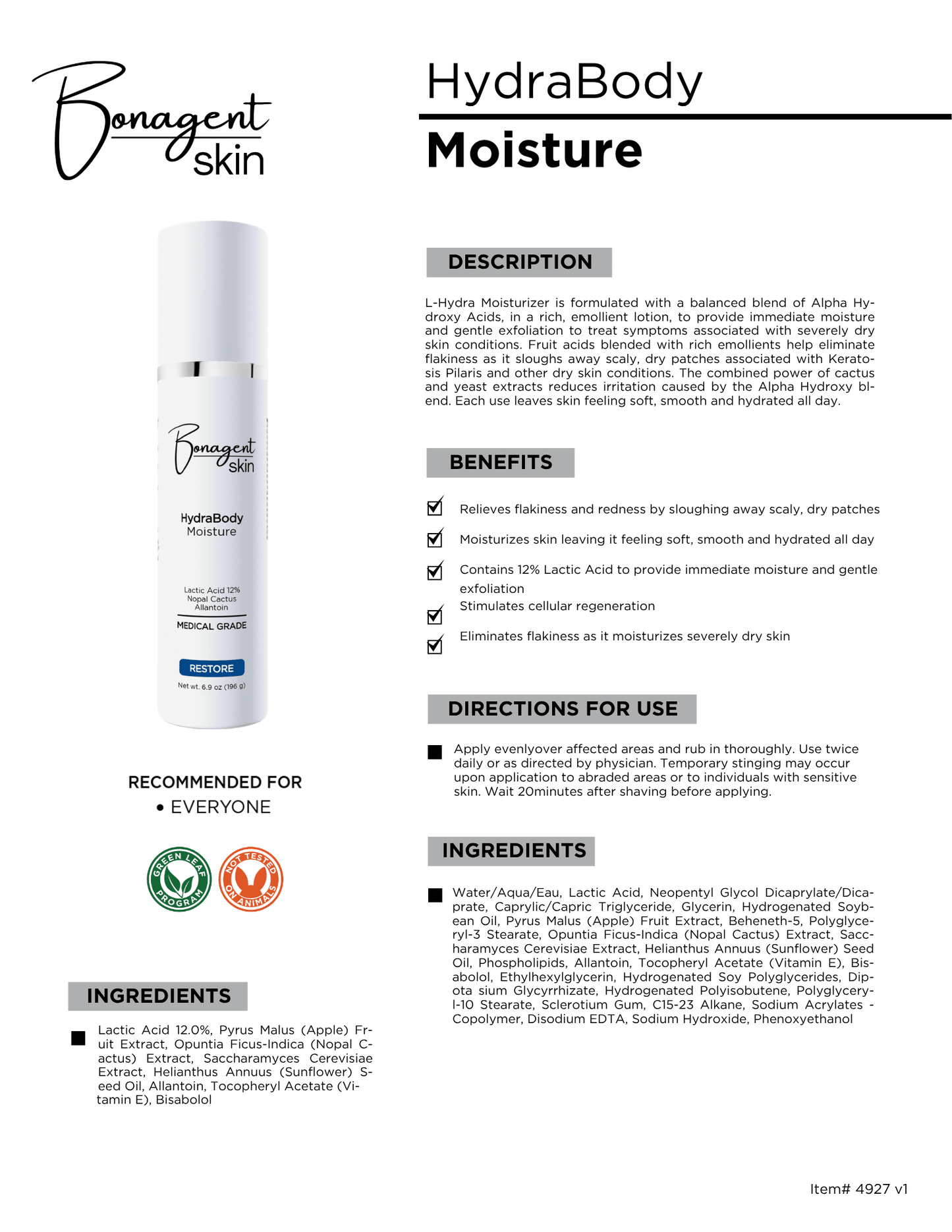 HydraBody Moisturizer by Bonagent Skin