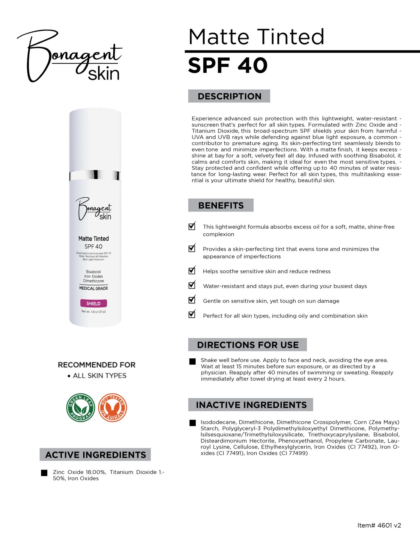 Matte IntelliTint (SPF40) by Bonagent Skin