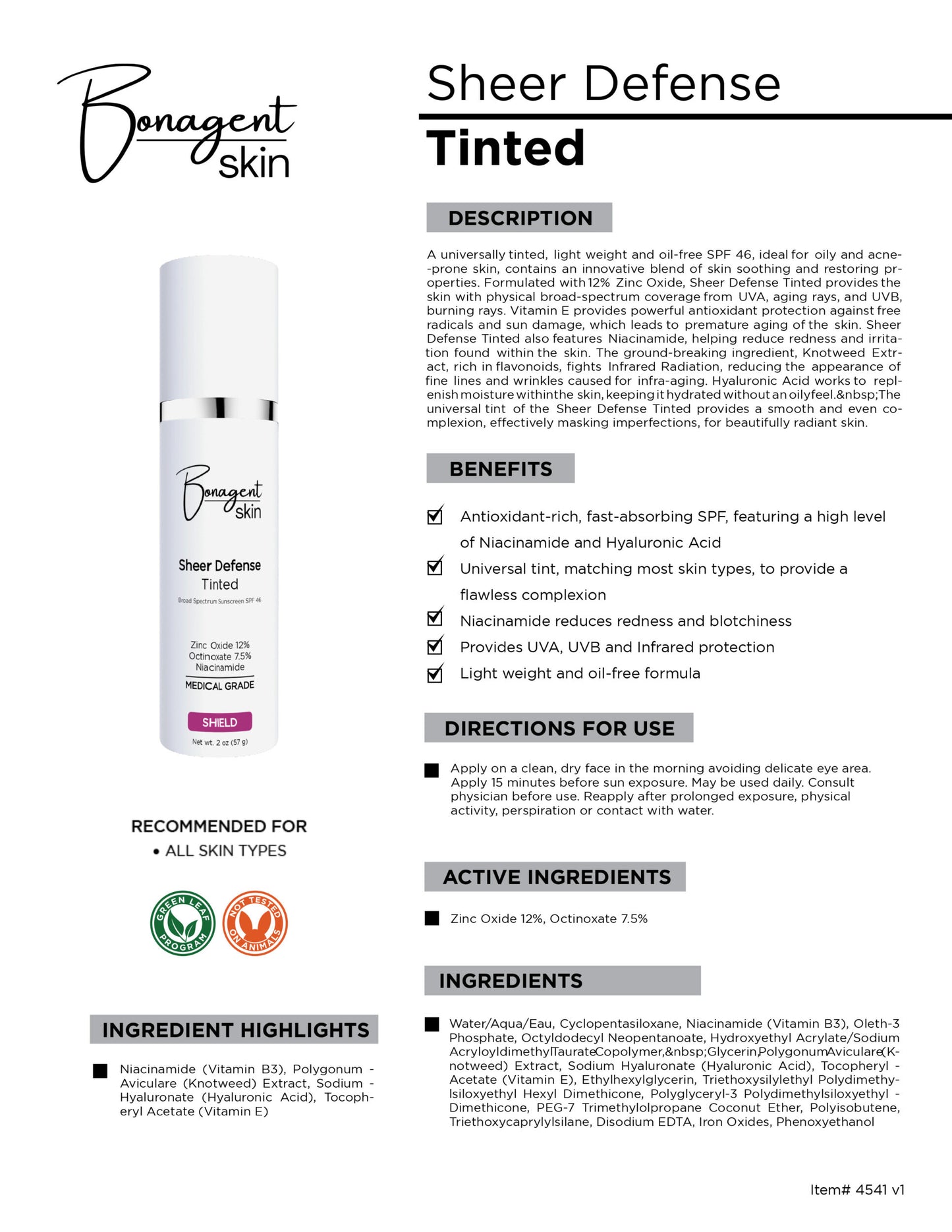 Sheer Defense Tint (SPF 46) by Bonagent Skin