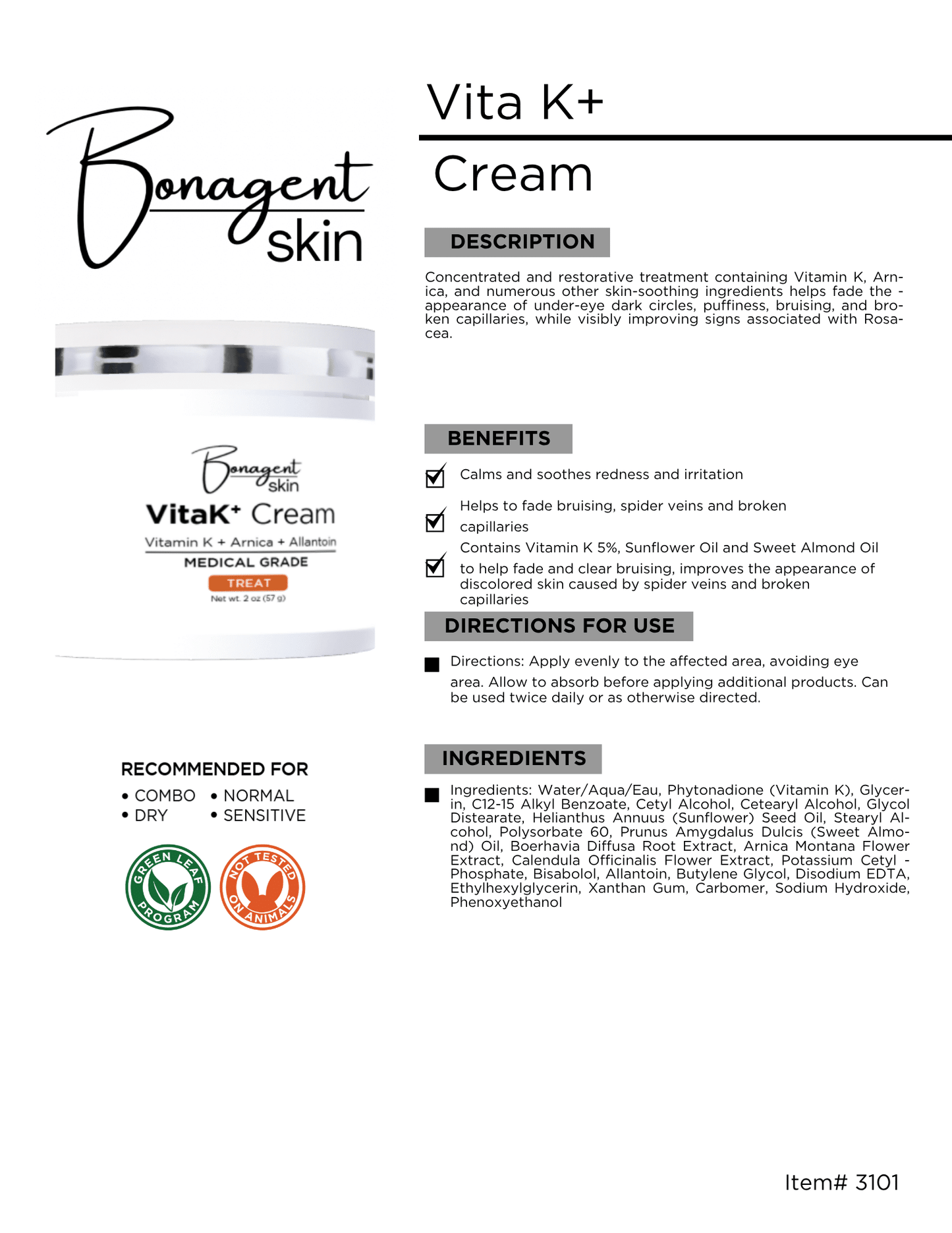 Vita K Cream by Bonagent Skin