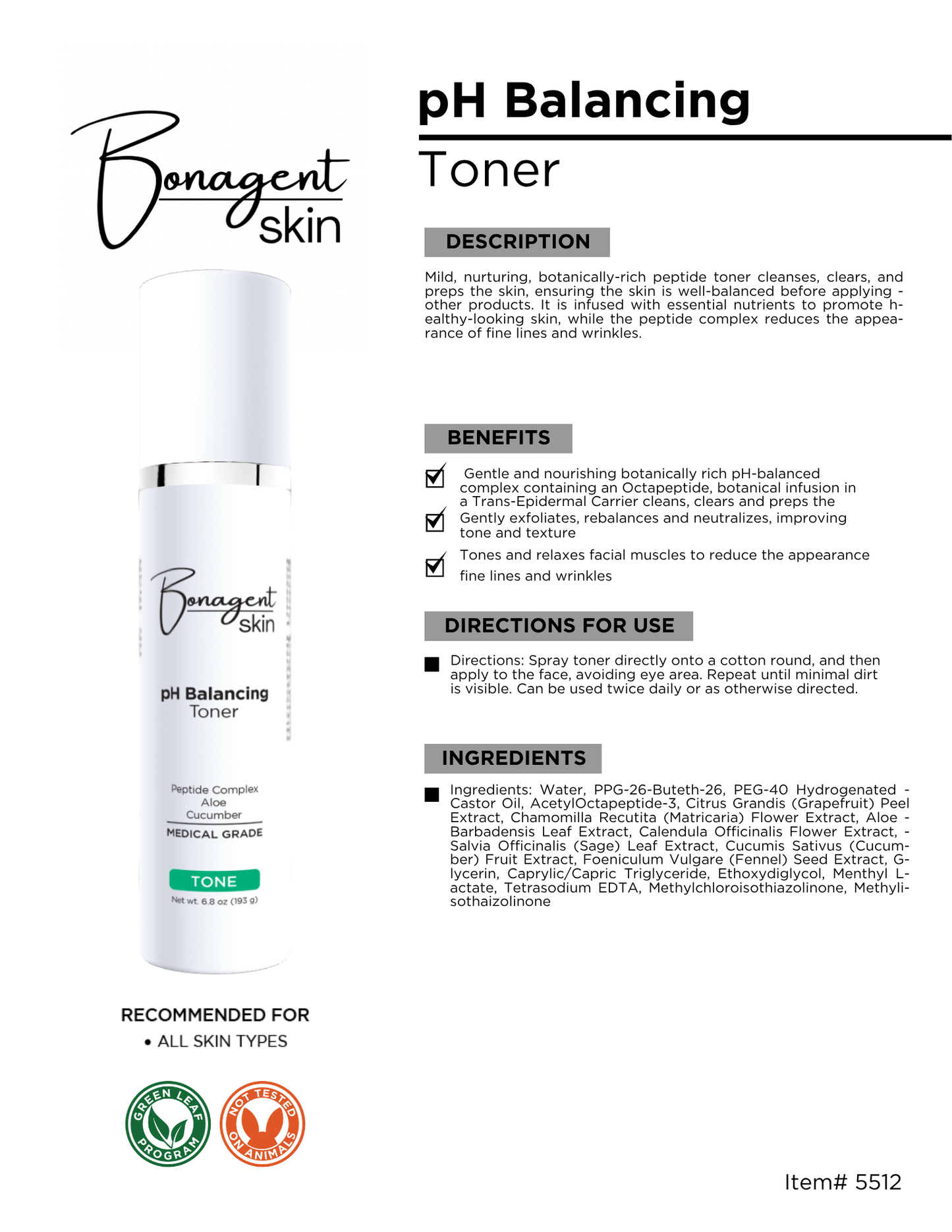 pH Balancing Toner by Bonagent Skin