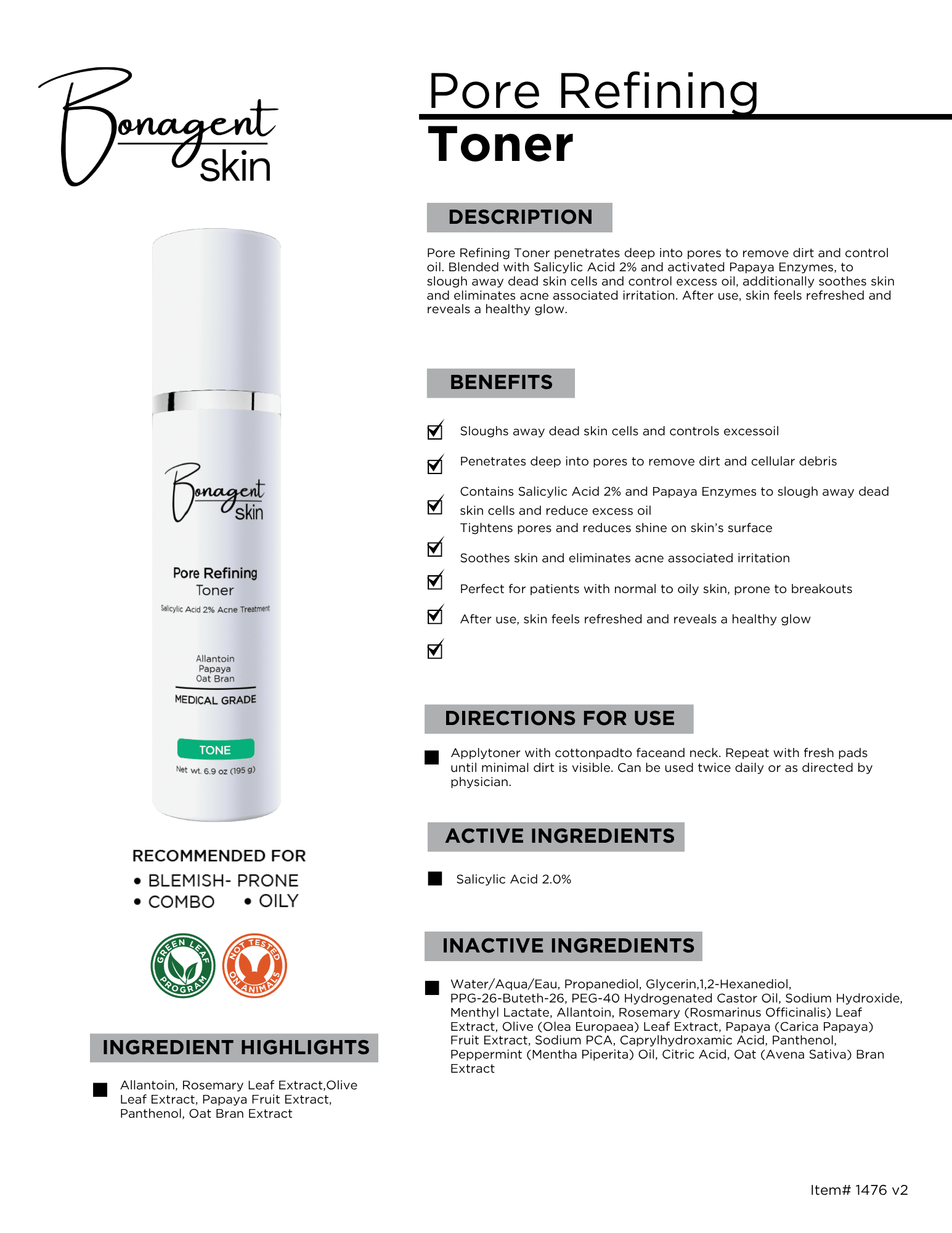 Pore Refining Toner by Bonagent Skin
