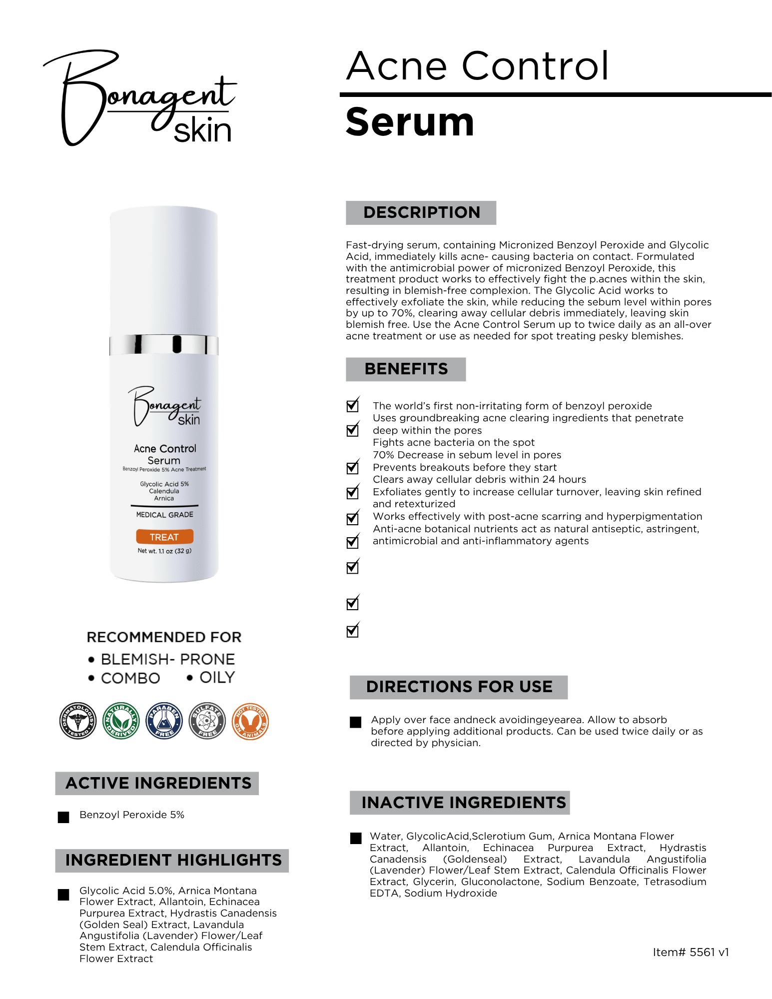 Acne Control Serum by Bonagent Skin