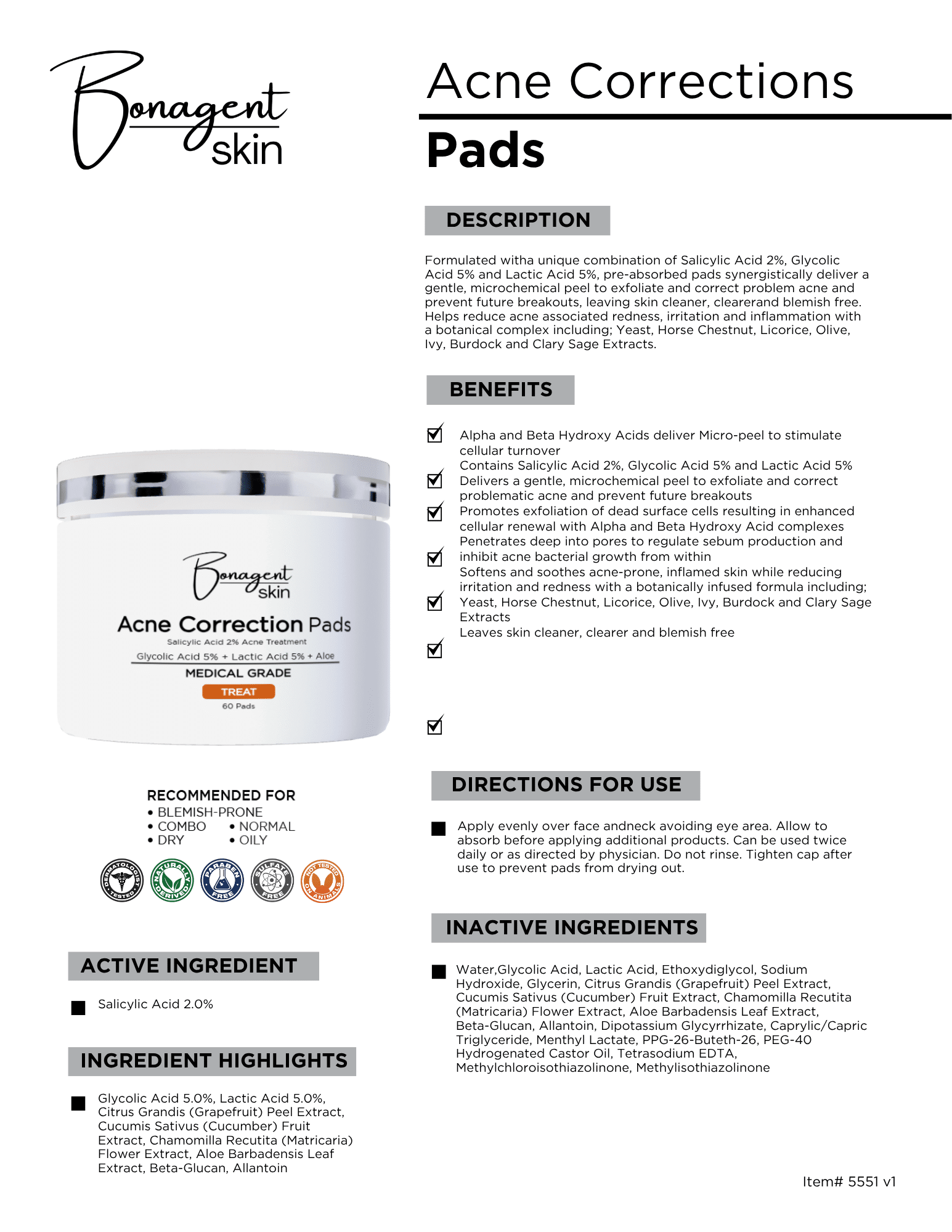 Acne Correction Pads by Bonagent Skin
