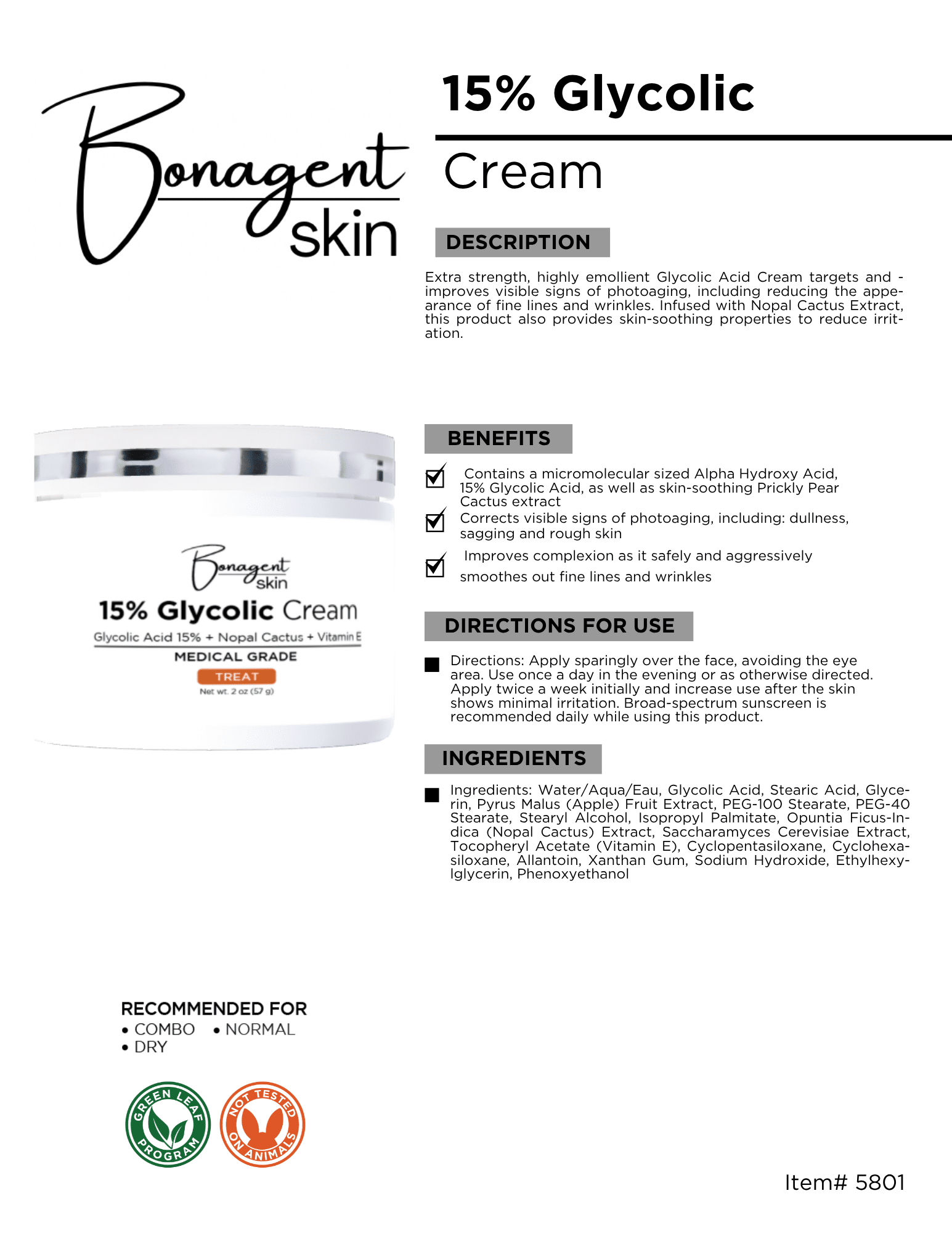15% Glycolic Cream by Bonagent Skin
