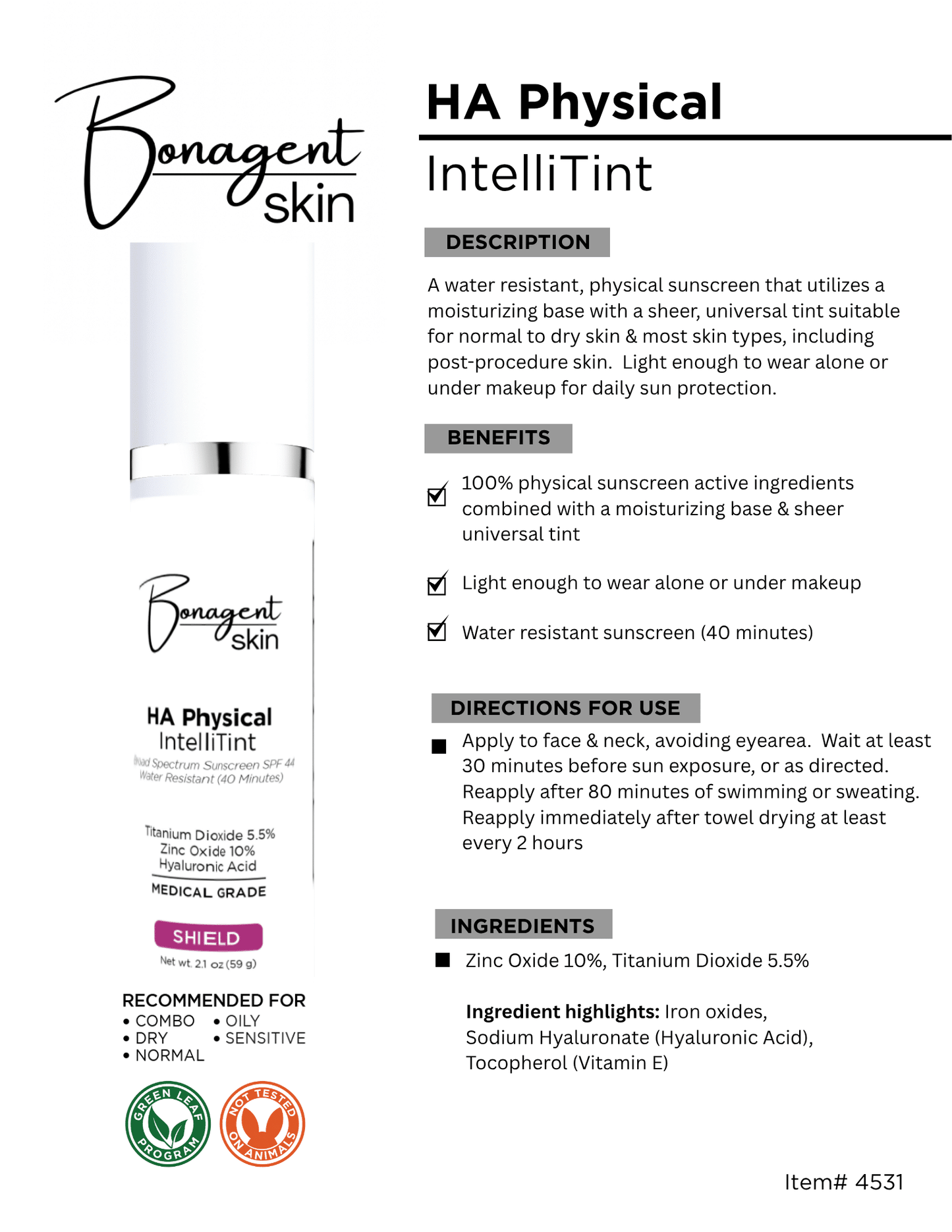 HA Physical IntelliTint (SPF 46) by Bonagent Skin