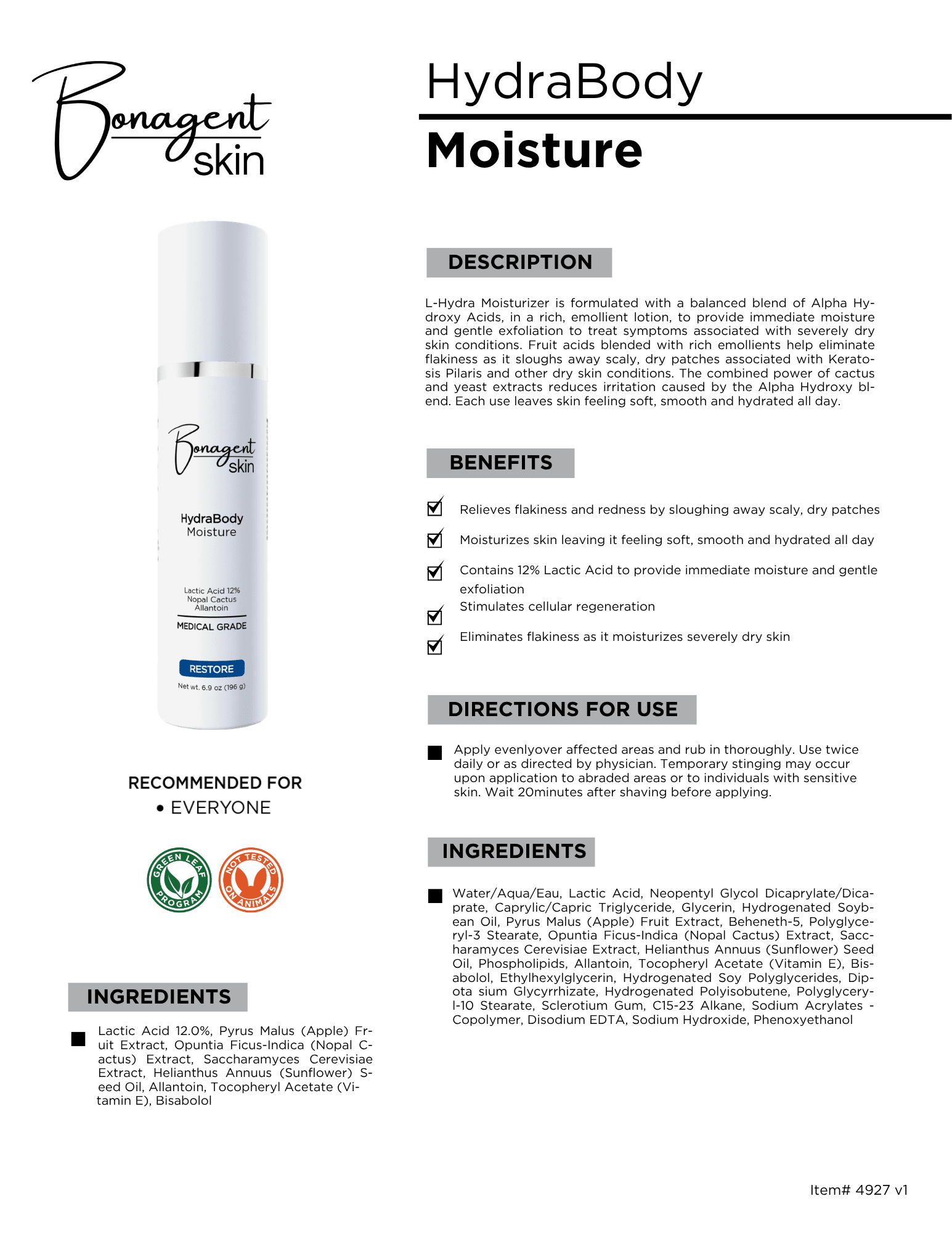 HydraBody Moisturizer by Bonagent Skin